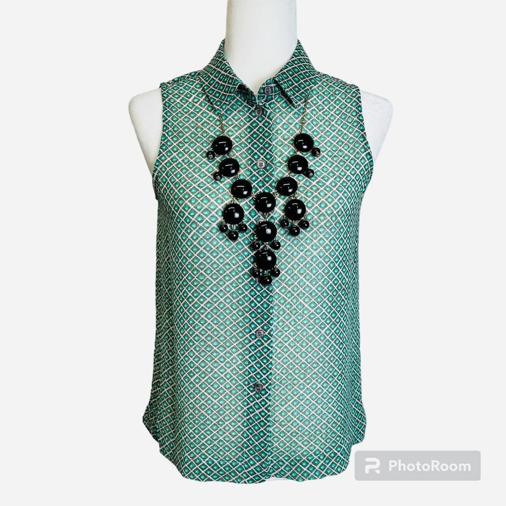 Vince Camuto Tank Top Blouse Women’s sz. XS Green Collared Tunic Top